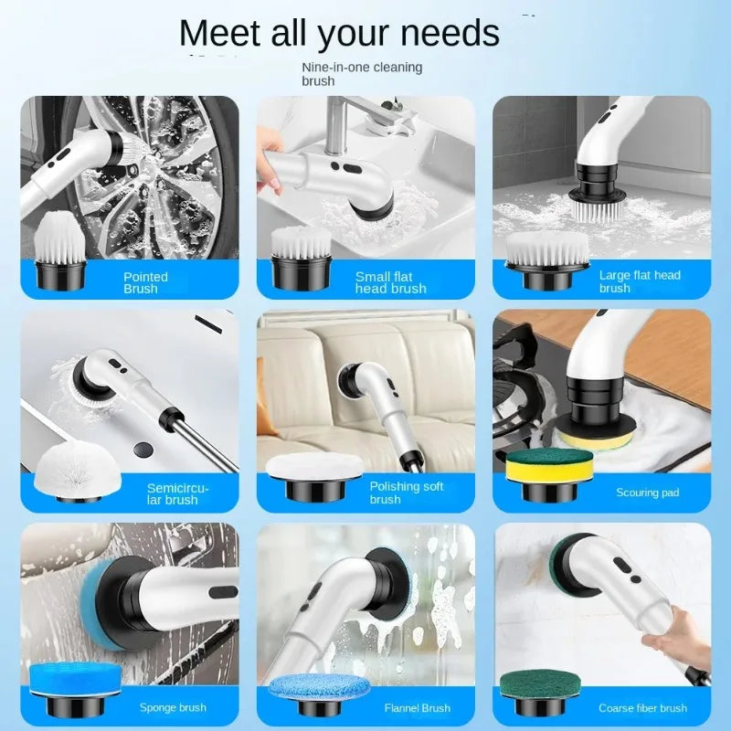 Cordless Electric Spin Scrubber โ Adjustable Extension, Bathroom & Kitchen