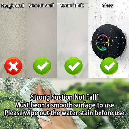 Waterproof Bluetooth Speaker — LED Lights, Suction Cup, Shower & Outdoor