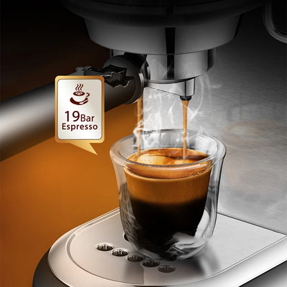 Espresso Machine 19 Bar — 1.1L, Cappuccino, ESE Pod & Powder
