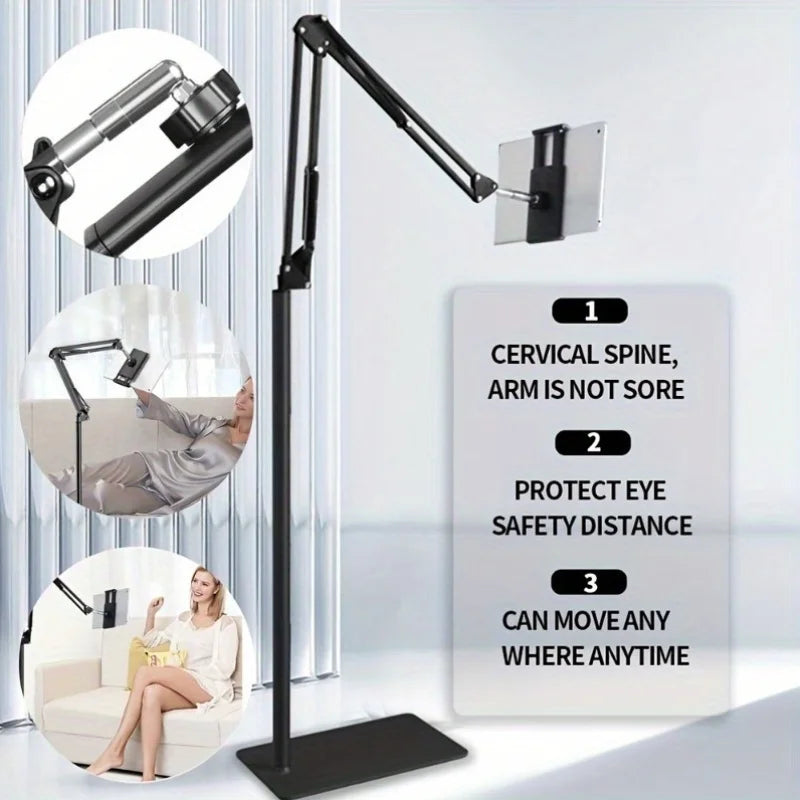 Adjustable Floor Stand — Tablet & Phone Holder, 360° Flexible, Zinc Alloy