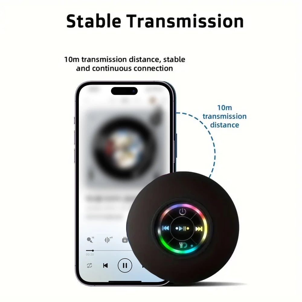 Waterproof Bluetooth Speaker — LED Lights, Suction Cup, Shower & Outdoor