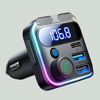 Bluetooth FM Transmitter for Car — 48W Fast Charger, Hands-Free, Dual Mic