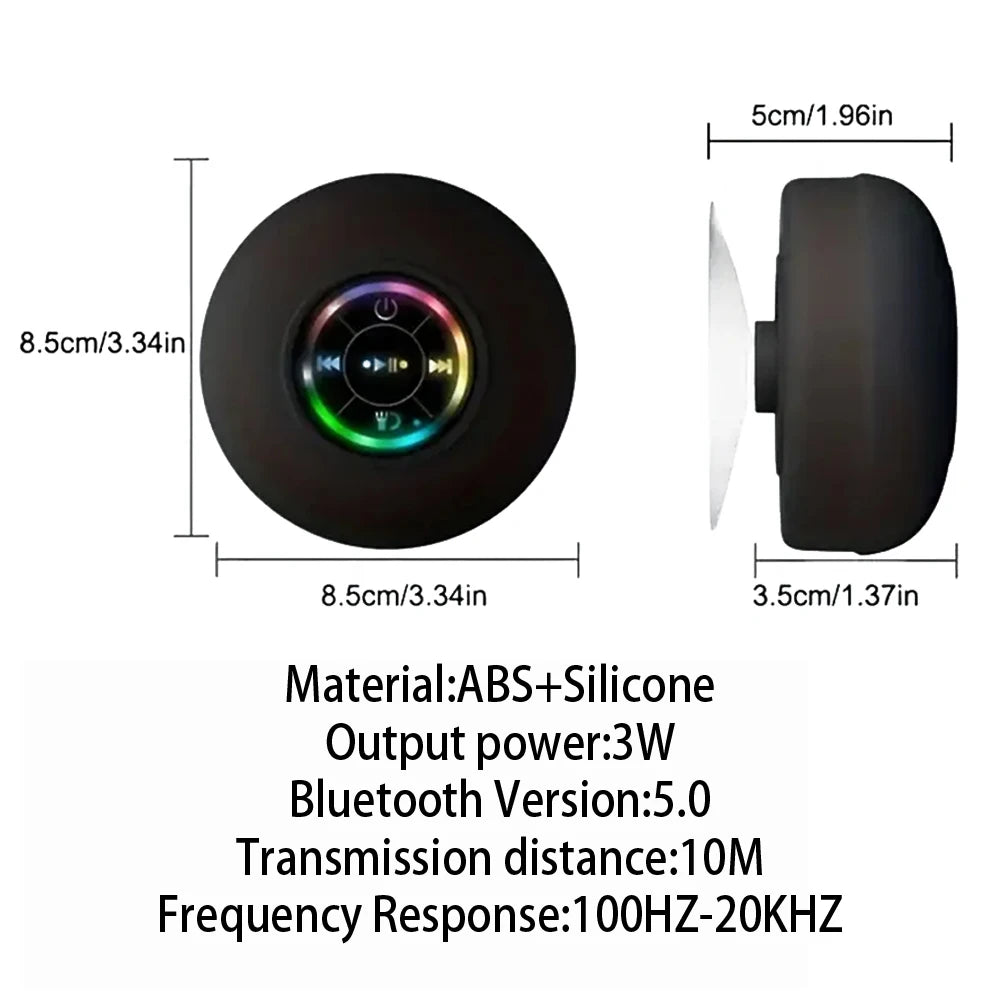 Waterproof Bluetooth Speaker — LED Lights, Suction Cup, Shower & Outdoor