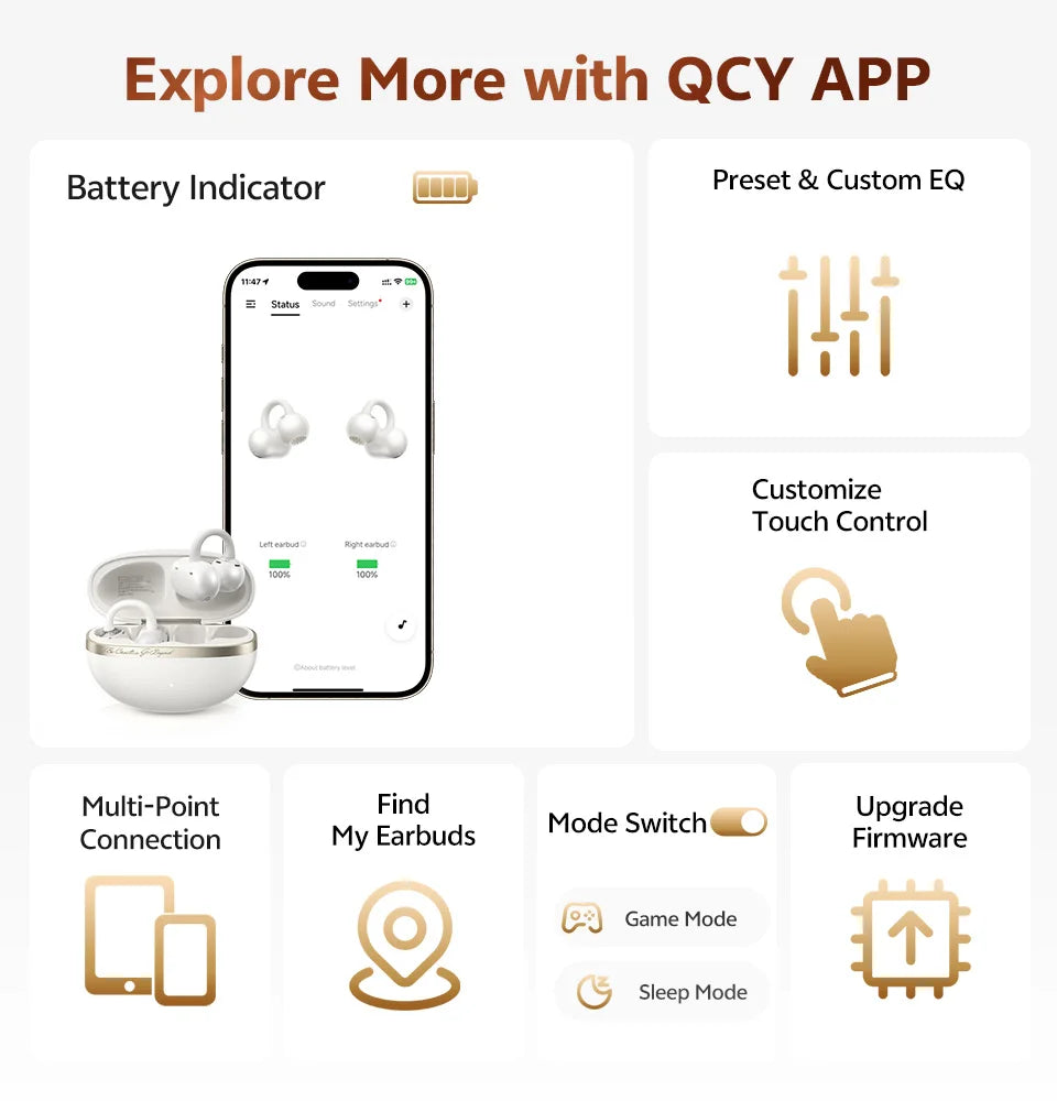 QCY Crossky C50 — Open-Ear Clip Earbuds, Bluetooth 6.0