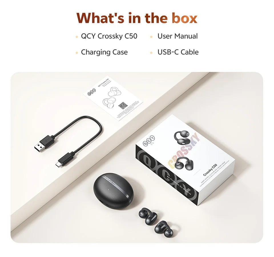 QCY Crossky C50 — Open-Ear Clip Earbuds, Bluetooth 6.0